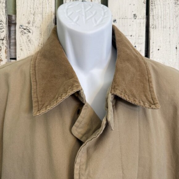 VTG Britches Great Outdoors Duster Jacket Mens Large Trench Khaki Button Cotton - Picture 6 of 13